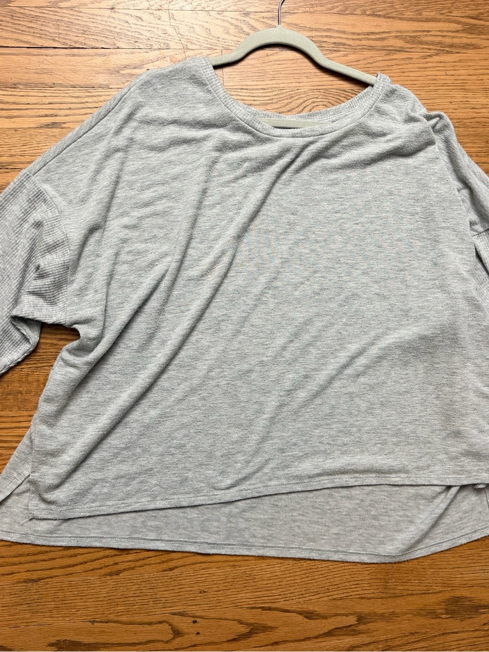 Joyspun 3X Gray Mixed Fabric Long Sleeve Lounge Top